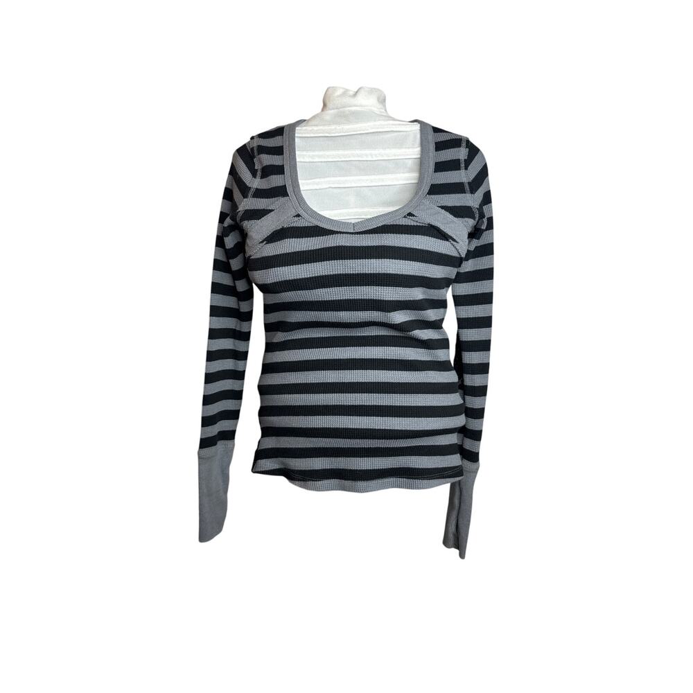 Vanity Essentials Women's Gray Black Lace Back Long Sleeve Top Medium Stretch